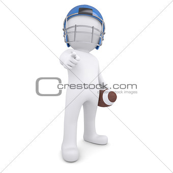 3d man in football helmet points finger at viewer