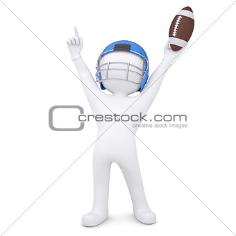 3d man in a football helmet raised his hands up