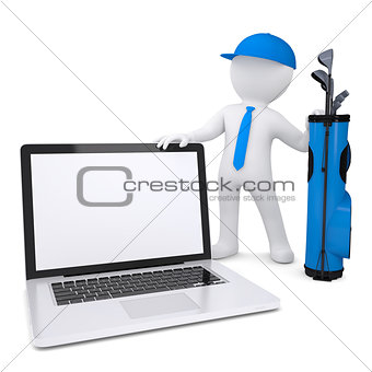 3d white man holding a laptop