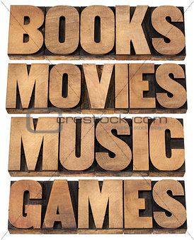 books, movies, music and games