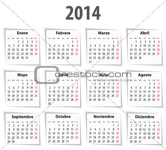 Spanish Calendar for 2014 with shadows. Mondays first