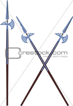 two crossed and one horizontal decorated halberds