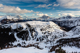 Passo Campolongo Valley near Skiing Resort of Arabba, Dolomites 