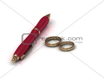 Two wedding rings and a red pen