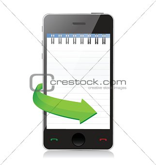 phone with a notepad ring binder on screen