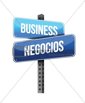 business in english and spanish sign illustration