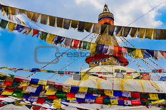 Bouddhanath stupa and colorful buddhist flags