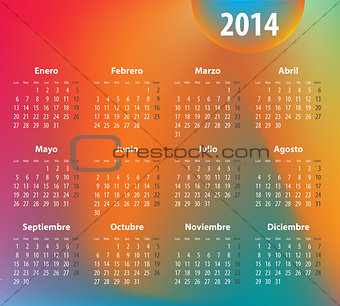 Spanish colorful calendar for 2014. Mondays first