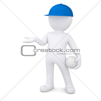 3d man with volleyball ball holds out empty hand