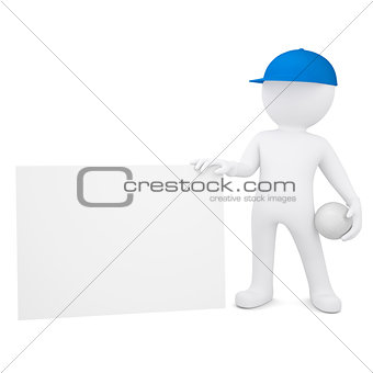 3d man with volleyball hold empty business card