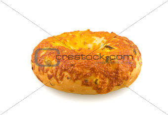 Cheddar Bagel Isolated on White Background
