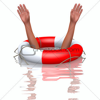 Rescue buoy and drowning hands
