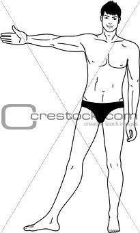 Full length front views of a standing naked man