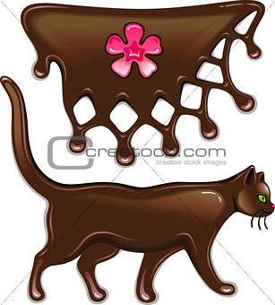 Chocolate flower decor and cat