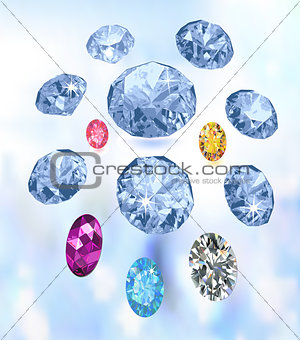 Colored gems on light blue background