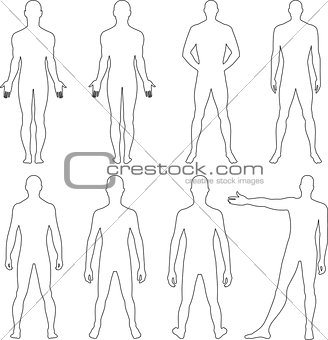 Full length (front & back) silhouettes of a standing naked man
