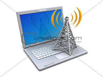 laptop and wireless tower
