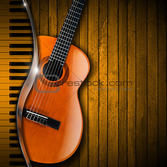 Acoustic Guitar and Piano Wood Background