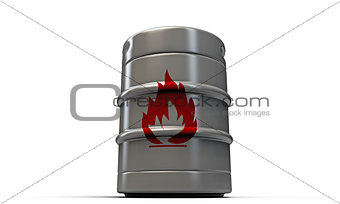 barrel with flame sign