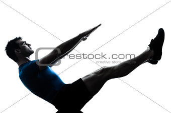 man exercising workout fitness boat position yoga posture