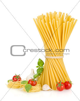 Pasta, tomatoes, basil and garlic