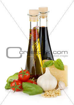 Tomatoes, basil, olive oil, vinegar, garlic and parmesan cheese