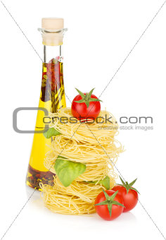 Pasta, tomatoes, basil and olive oil