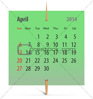 Calendar for April 2014