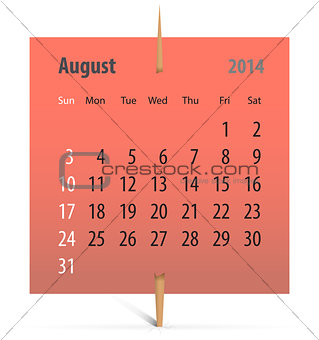 Calendar for August 2014