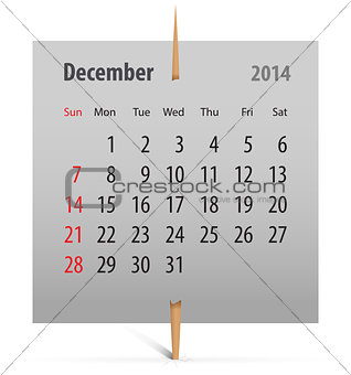 Calendar for December 2014