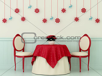 Chairs and a table with Christmas decorations
