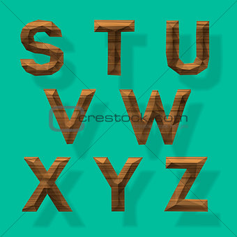 Wooden polygonal alphabet, vector Eps10 illustration.