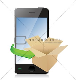 Paper Box on phone for Transportation Concept.