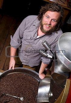 Master Roaster Waits for Coffee Beans to Cool