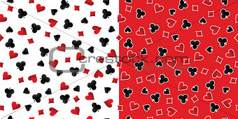 Playing Cards Suits Seamless Patterns. Vector