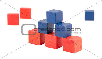 pyramid made wood color toy bricks blocks isolated 