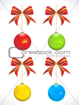 abstract colorful glossy christmas balls with bow