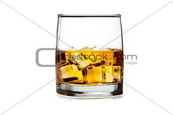 Glass of cognac or whiskey isolated on white background