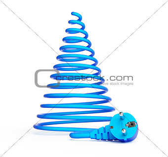 Christmas tree with electric cables on a white background