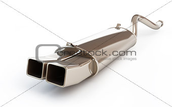 exhaust silencer automobile muffler. 3d Illustrations on a white background