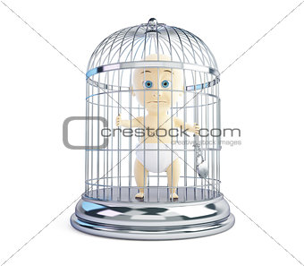 child in a cage on a white background