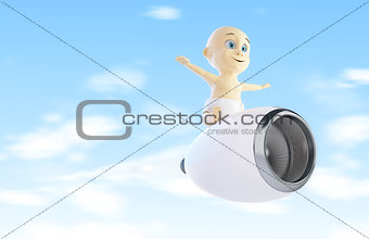 child flies to the engine from the airplane 3d Illustrations