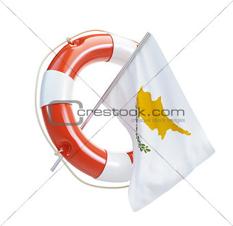 Cyprus flag in rescue circle, lifebuoy, life buoy on a white background