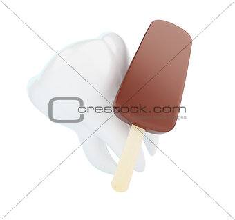 ice cream and a tooth on a white background