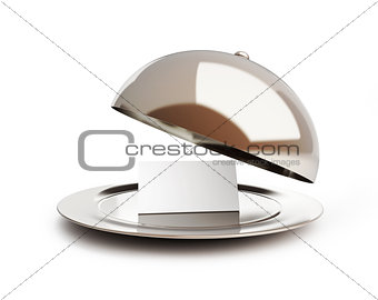 Business card on open tray on a white background