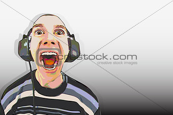 Man in the big headphones loud singing