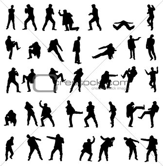 Silhouettes of the fighting men - vector set.
