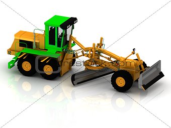 Yellow grader with green cabin