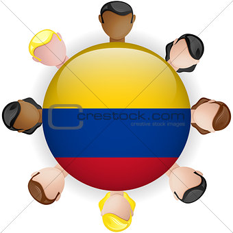 Colombia Flag Button Teamwork People Group