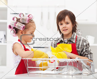Kids doing the dishes